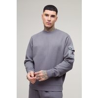 Tall Twill Jersey-Sweatshirt mit Utility-Tasche - Grau - XL, Grau Tall Twill Jersey-Sweatshirt mit Utility-Tasche - Grau - XL, Grau von boohooman