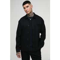 Tall Twill Overshirt mit Taschen-Detail - Schwarz - L, Schwarz von boohooman