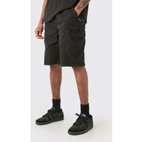 Tall Utility-Shorts mit elastischem Bund und Mesh-Tasche - Schwarz - S, Schwarz von boohooman