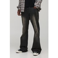 Tall Washed Contrast Gusset Relaxed Flared Jeans - Braun - 32, Braun von boohooman