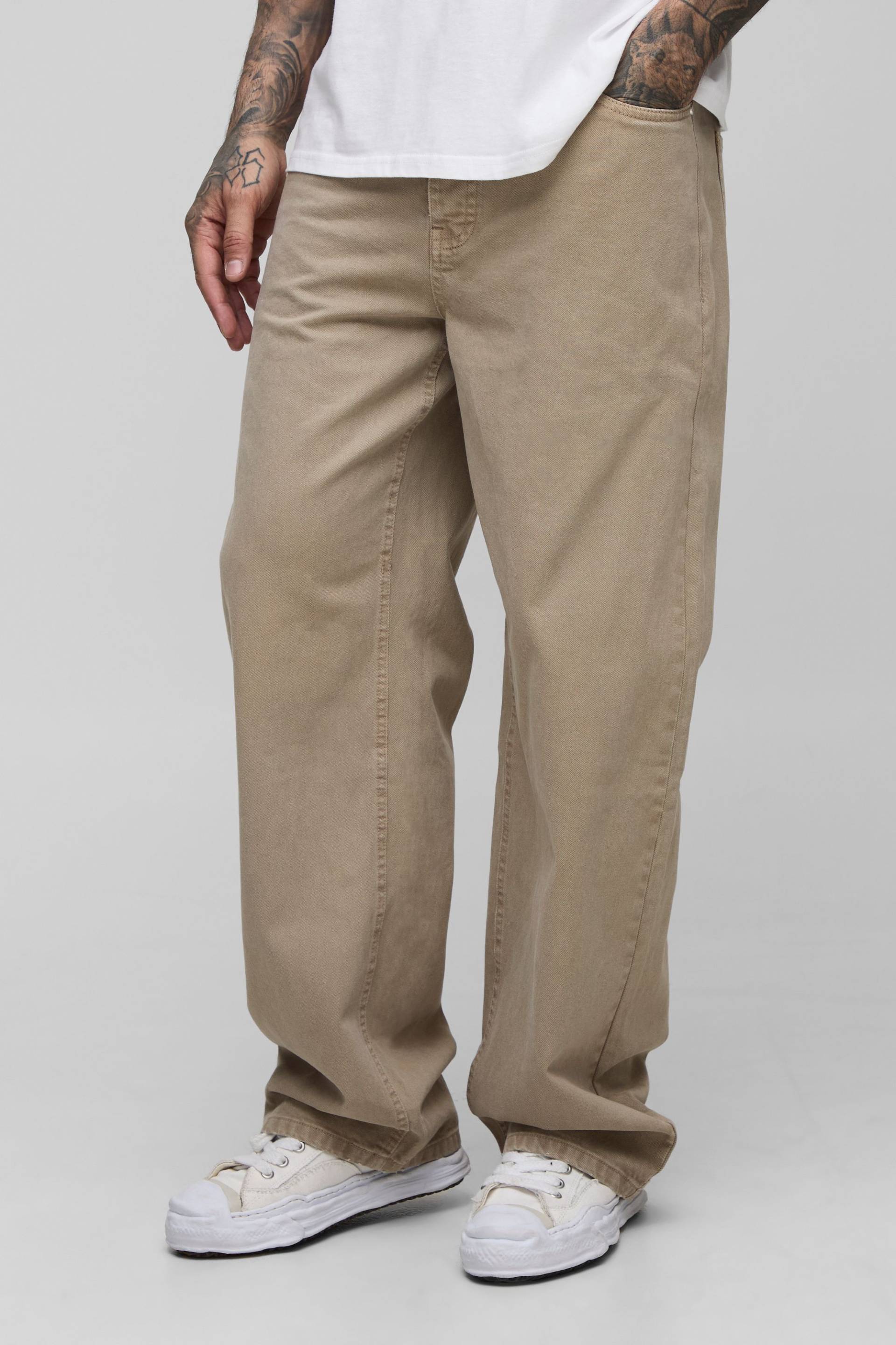 Tall lockere Jeans - washed khaki - 36, washed khaki von boohooman