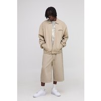 Tall Denim-Overshirt mit Reißverschluss - washed khaki - XL, washed khaki von boohooman