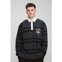 Tall besticktes Oversize Raglan Poloshirt - Schwarz - S, Schwarz von boohooman