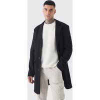 Tall einreihiger Mantel in Wolloptik - Schwarz - XL, Schwarz von boohooman