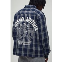 Tall geripptes kariertes Overshirt mit Western Arizona Stickerei von boohooman