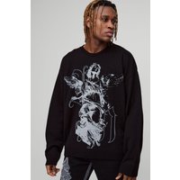 Tall kastiger Oversize Strickpullover mit Renaissance-Print - Schwarz - M, Schwarz von boohooman