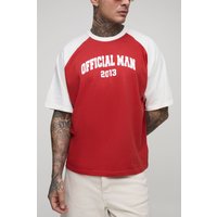 Tall kastiges Oversize Official Kontrast Raglan T-Shirt - Rot - S, Rot Tall kastiges Oversize Official Kontrast Raglan T-Shirt - Rot - S, Rot von boohooman
