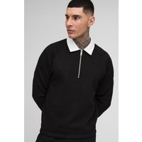 Tall kastiges Oversize Polo-Sweatshirt in Schwarz - M, Schwarz von boohooman