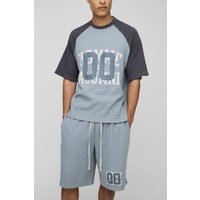 Tall kastiges Oversize Raglan T-Shirt in Waffeloptik & Oversize Shorts - Grau - M, Grau von boohooman