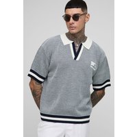 Tall kastiges Oversize Strick-Poloshirt mit Kontrast-Detail von boohooman