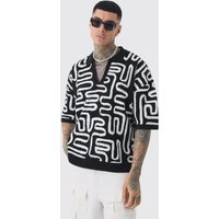 Tall kastiges Oversize Strick-Poloshirt von boohooman