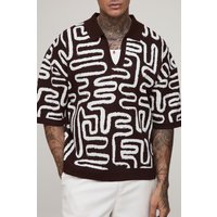 Tall kastiges Oversize Strick-Poloshirt von boohooman
