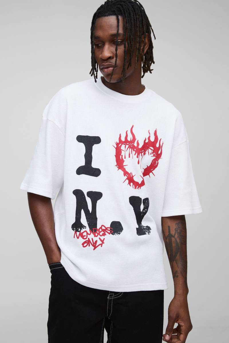 Tall kastiges Oversize T-Shirt in Waffeloptik mit Herz - Weiß - L, Weiß von boohooman
