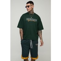 Tall kastiges Oversize T-Shirt mit Homme Print & Airtex Basketball-Shorts von boohooman