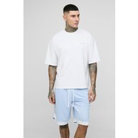 Tall kastiges besticktes Oversize Basketball T-Shirt & Shorts von boohooman