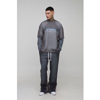 Tall kastiges geprägtes Oversize T-Shirt & lockere Jogginghose - Grau - L, Grau von boohooman