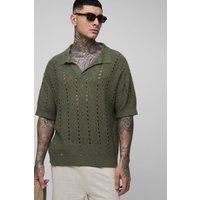 Tall kastiges gestreiftes Oversize Strick-Poloshirt von boohooman