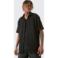 Tall kurzärmliges Oversize Jacquard Hemd in Schwarz - M, Schwarz Tall kurzärmliges Oversize Jacquard Hemd in Schwarz - M, Schwarz von boohooman