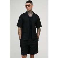 Tall kurzärmliges Oversize Leinen-Hemd & Shorts - Schwarz - XL, Schwarz Tall kurzärmliges Oversize Leinen-Hemd & Shorts - Schwarz - XL, Schwarz von boohooman
