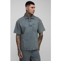 Tall kurzärmliges Oversize Rugby-Hemd - Grau - S, Grau von boohooman