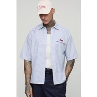 Tall kurzärmliges gestreiftes Oversize Hemd - Weiß - L, Weiß von boohooman