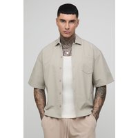 Tall kurzärmliges kastiges Oversize Stretch-Hemd - Grau - S, Grau von boohooman