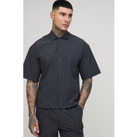 Tall kurzärmliges kastiges Oversize Stretch-Hemd - Grau - XL, Grau von boohooman