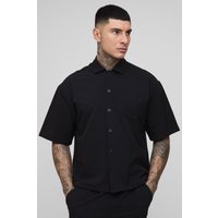 Tall kurzärmliges kastiges Oversize Stretch-Hemd - Schwarz - 2XL, Schwarz Tall kurzärmliges kastiges Oversize Stretch-Hemd - Schwarz - 2XL, Schwarz von boohooman