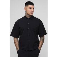 Tall kurzärmliges kastiges Oversize Stretch-Hemd - Schwarz - M, Schwarz von boohooman