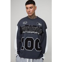 Tall langärmliges Oversize T-Shirt mit Moto 100 Print von boohooman