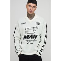 Tall langärmliges kastiges Oversize Moto Jacquard T-Shirt von boohooman