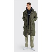 Tall lange Steppjacke mit 4-Taschen und Kapuze von boohooman