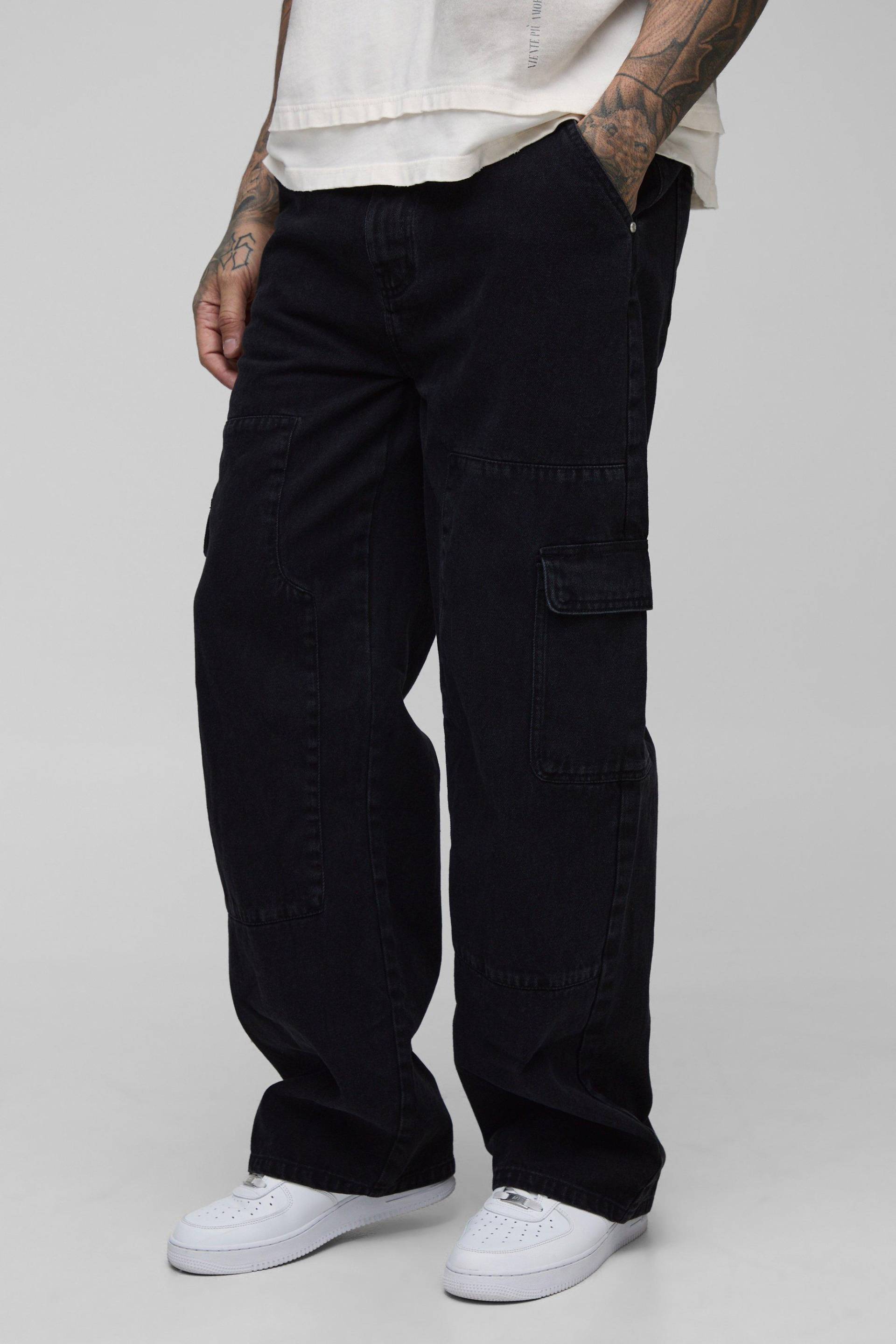 Tall lockere Cargo-Jeans - Schwarz - 38, Schwarz von boohooman