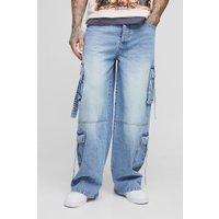 Tall lockere Cargo-Jeans mit Taschen - light wash - 30, light wash von boohooman
