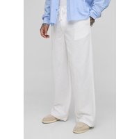 Tall lockere Hose in Leinenoptik mit elastischem Bund - Weiß - M, Weiß von boohooman