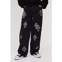 Tall lockere Jeans mit Leopardenprint-Applikation - Schwarz - 40, Schwarz von boohooman