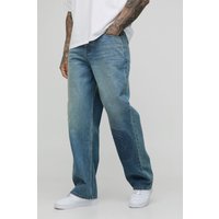 Tall lockere geprägte Jeans mit Reißverschluss - Blau - 38, Blau von boohooman