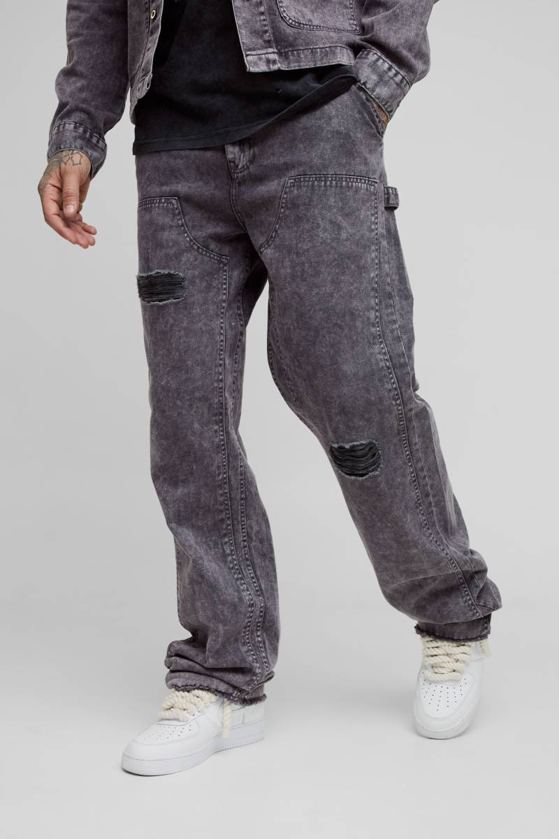 Tall lockere zerrissene Hose mit Acid-Waschung - Grau - M, Grau von boohooman