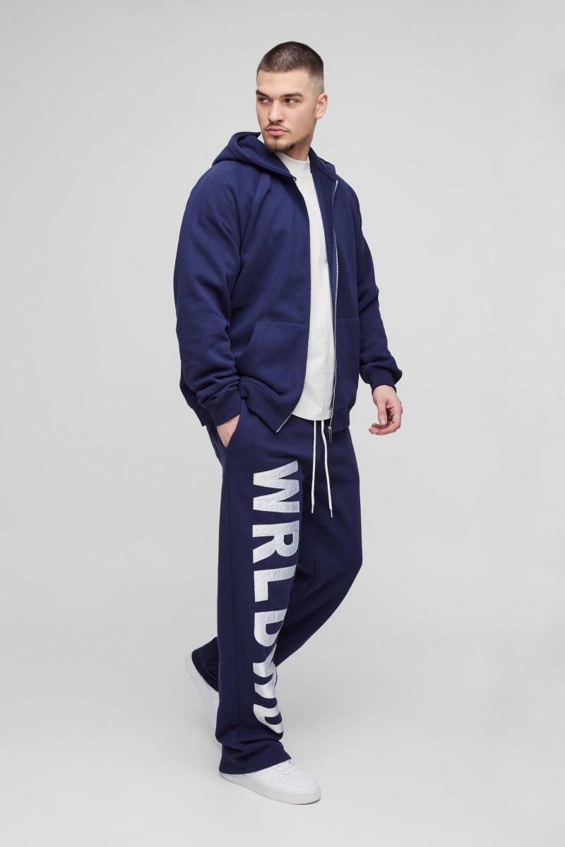 Tall lockerer Oversize Jogger-Trainingsanzug mit Satin-Applikation - Blau - L, Blau von boohooman