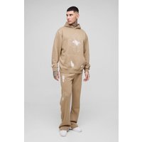 Tall lockerer Oversize Man Trainingsanzug mit Farbspritzern - Taupe - M, Taupe Tall lockerer Oversize Man Trainingsanzug mit Farbspritzern - Taupe - M, Taupe von boohooman