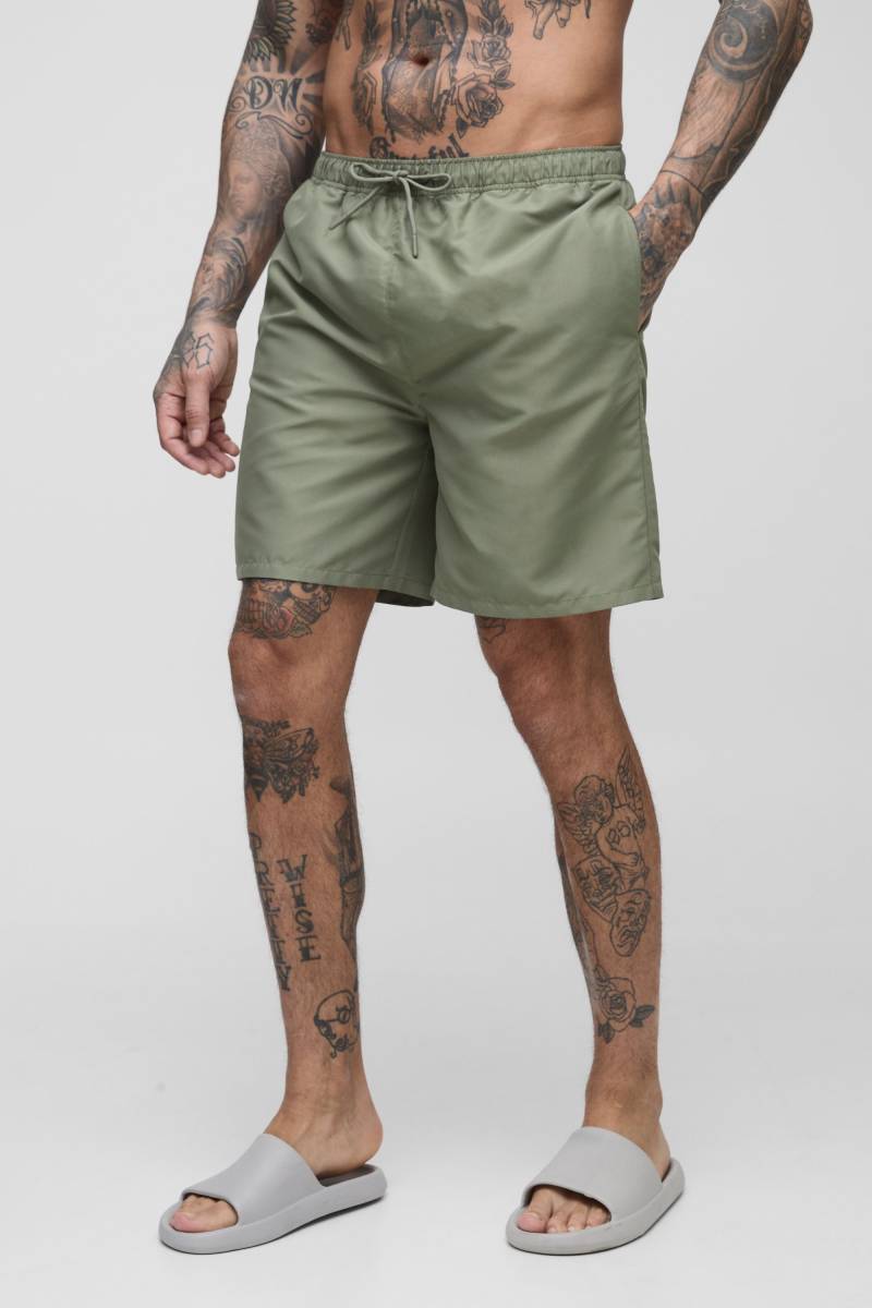 Tall mittellange Badehose - Khaki - M, Khaki von boohooman