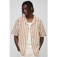 Tall strukturiertes Hemd mit geometrischem Print - Beige - M, Beige von boohooman