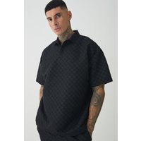 Tall strukturiertes Poloshirt - Schwarz - M, Schwarz von boohooman