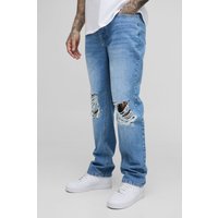 Tall zerrissene Jeans mit geradem Bein - Blau - 32, Blau von boohooman