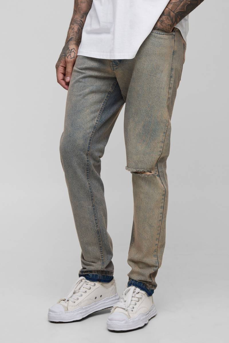 Tall zerrissene Slim-Fit Jeans - Grau - 30, Grau von boohooman