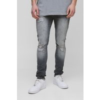 Tall zerrissene Stretch Skinny-Jeans - Grau - 34, Grau von boohooman