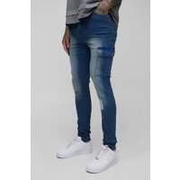 Tall zerrissene Super Skinny Cargo-Jeans - Blau - 32, Blau von boohooman