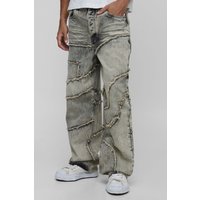 Tall zweifarbige lockere Jeans mit ausgefranstem Saum - Grau - 32, Grau von boohooman