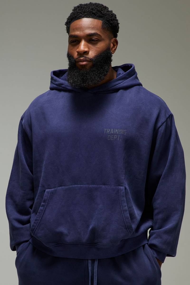 Training Dept Oversized Boxy Washed Hoodie - Blau - XS, Blau von boohooman