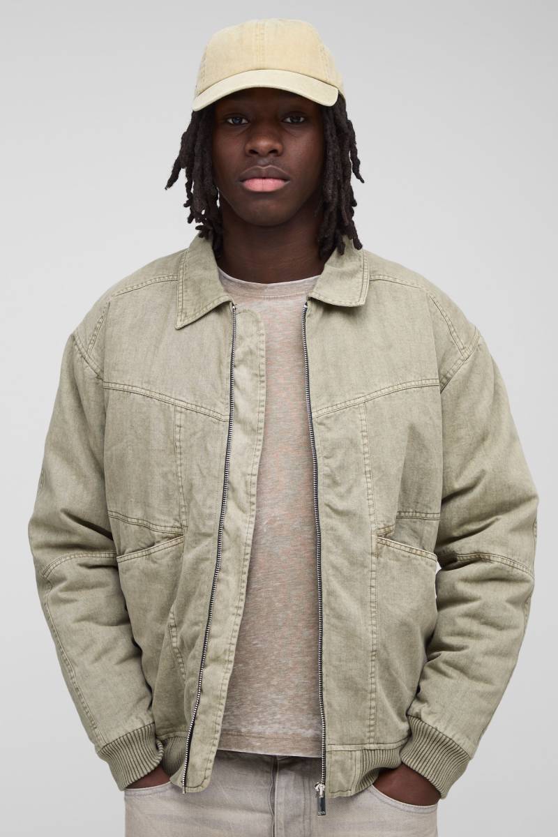 Twill-Bomberjacke mit Kragen - Grün - XS, Grün Twill-Bomberjacke mit Kragen - Grün - XS, Grün von boohooman